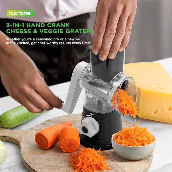 3-in-1 Hand Crank Cheese Grater & Vegetable Shredder with Strong Suction Base - Picture 7 of 7